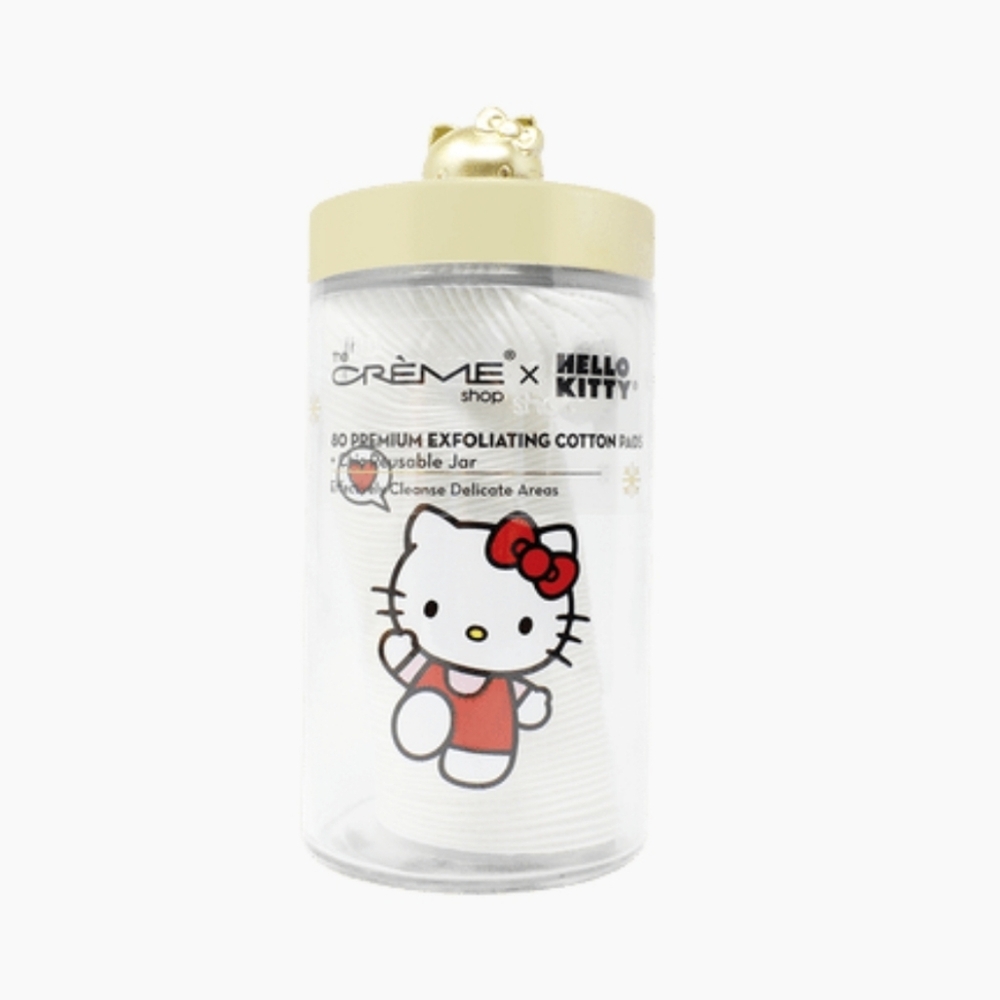 The Crème Shop x Hello Kitty Reusable Glass Jar W/ Cotton Pads ~ NWT